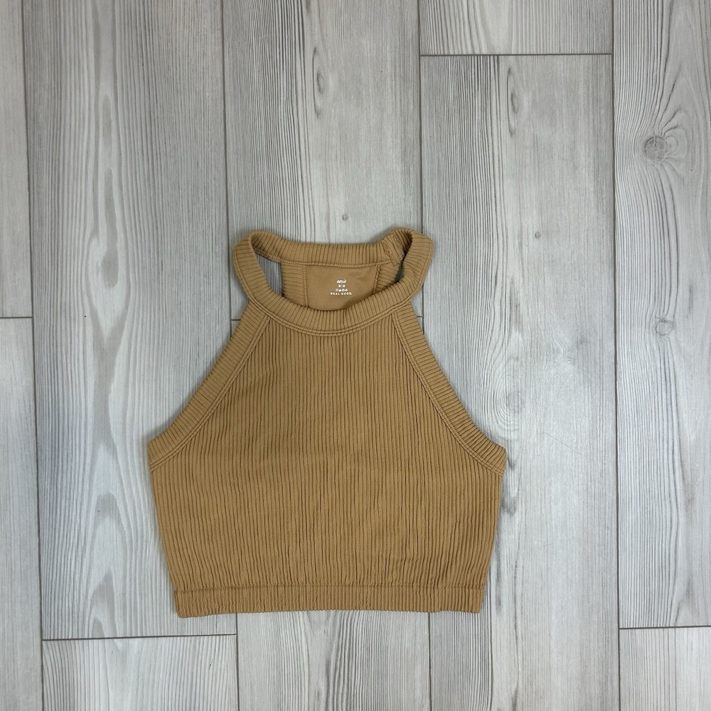 Aerie Super chill Seamless High Neck Bra Topโ Size Medium Tank Beach Dune Brown